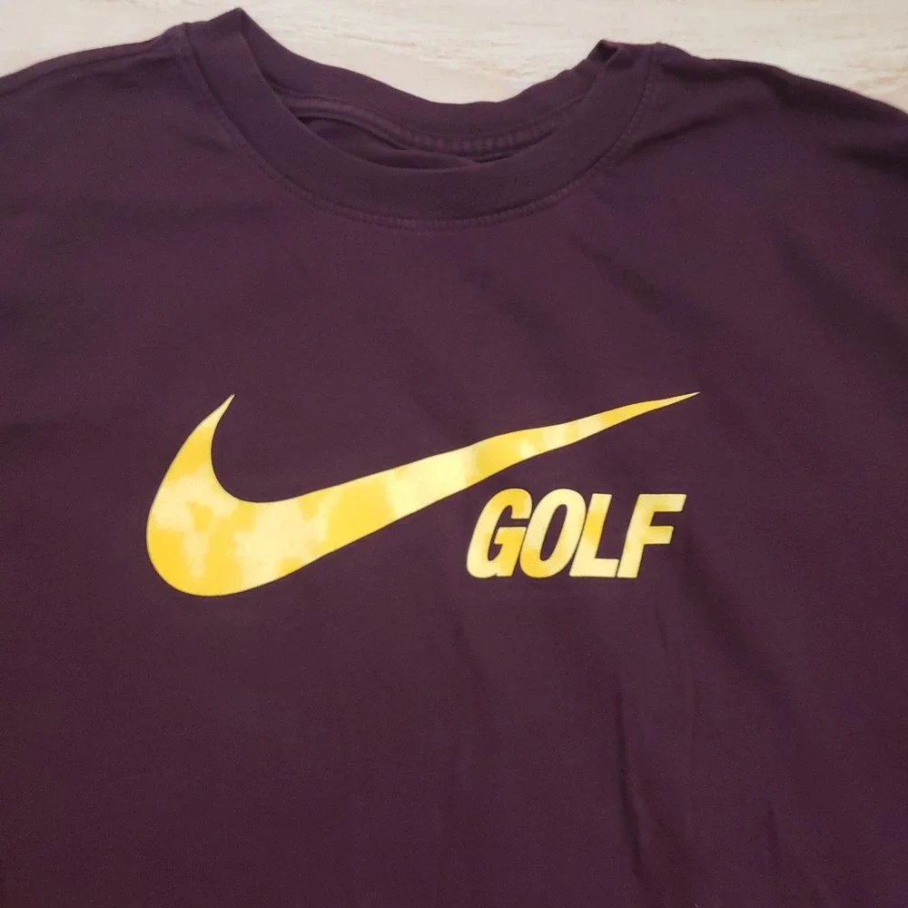 Nike Shirt Mens Extra Large Maroon Yellow Golf Swoosh Logo Athletic Tee XL Adult